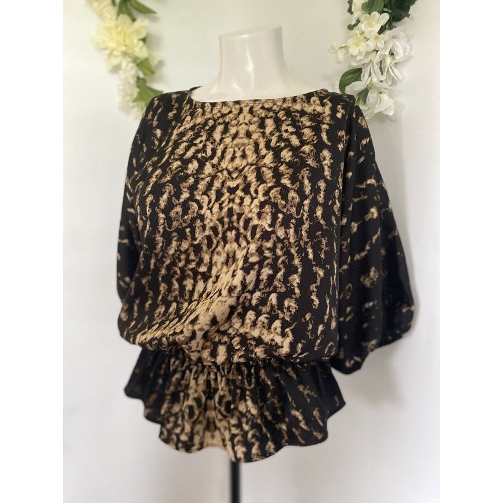 Vince Camuto Size‎ XSmall Blouse Animal Print  Dolman Sleeve Elastic Waist NWOT